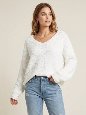 Cozy White V-Neck Sweater